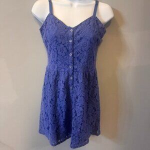 Volcom Blue Floral Crochet Lace Mini Button Up Dress - Size Small